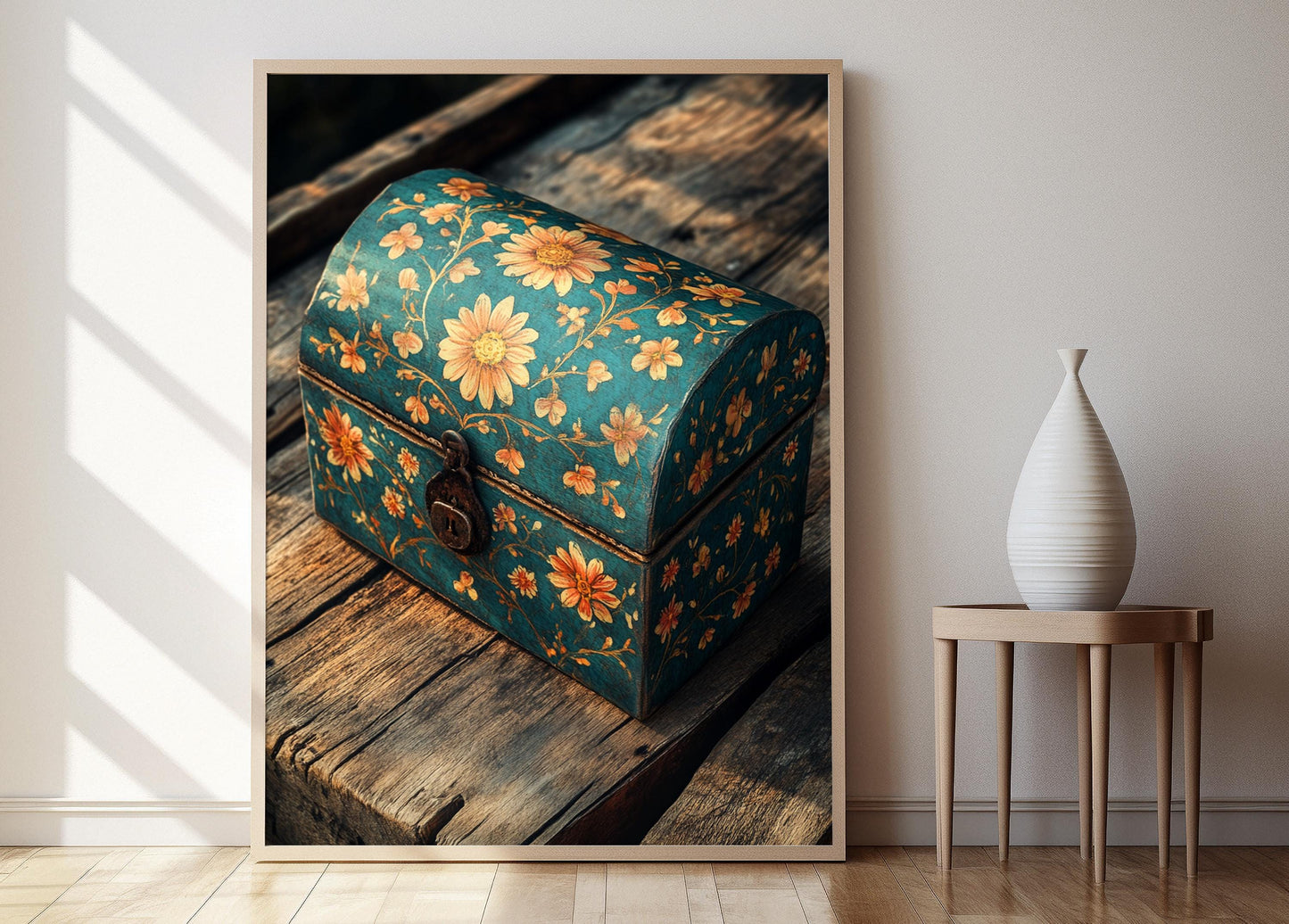 Affiche Art en Papier-Mâché du Cachemire – Décor Floral et Doré