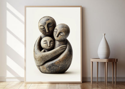 Affiche Sculpture Shona – Poster Art en Pierre Familiale du Zimbabwe