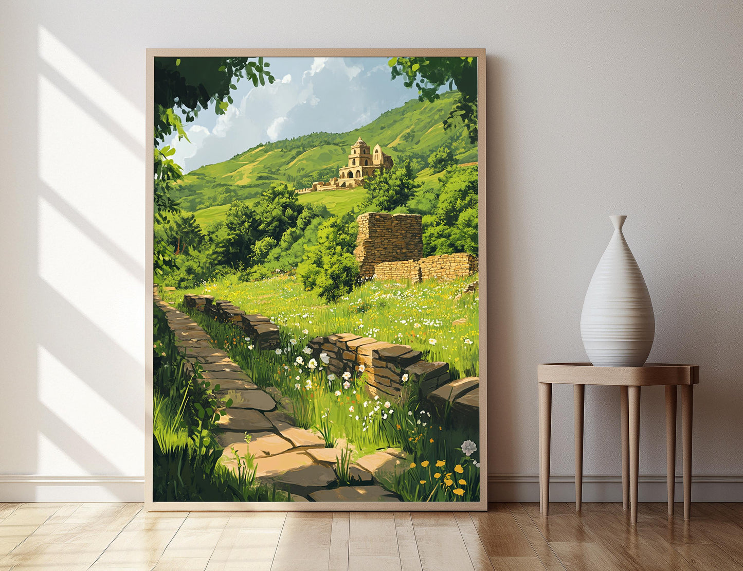 Affiche Paharpur – Poster des ruines anciennes et collines verdoyantes