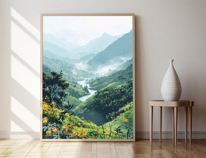 Affiche Jaflong Valley – Poster des Jardins de Thé de Sylhet et Collines Brumeuses