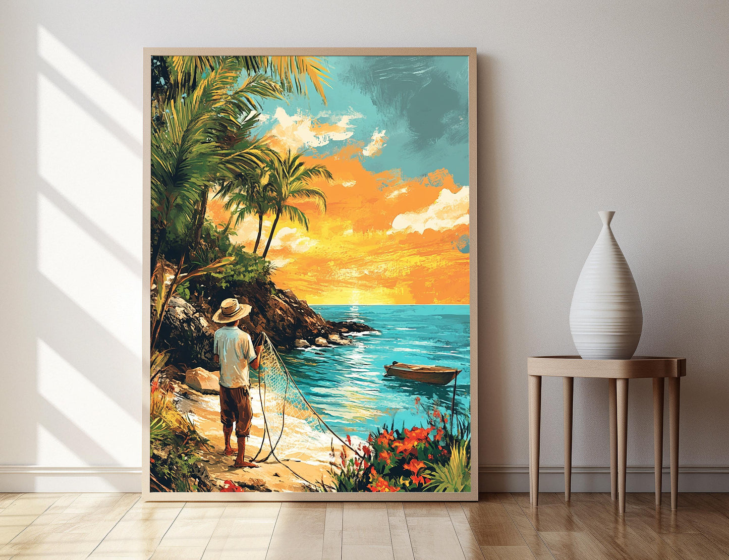 Affiche Playa Girón – Poster Art de Pêche à Cuba avec Coucher de Soleil