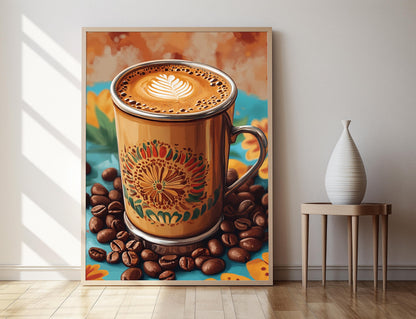 Affiche Art du Café - Imprimé avec Tumbler en Acier et Kolam
