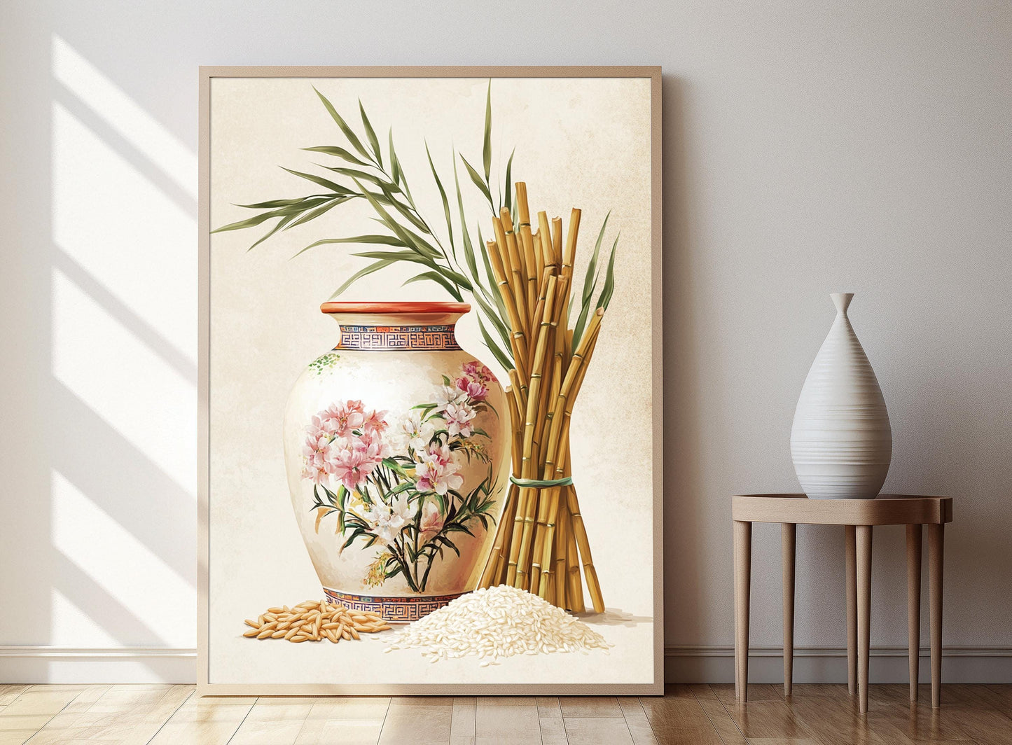 Affiche Huangjiu – Imprimé d'un pot céramique avec motifs floraux