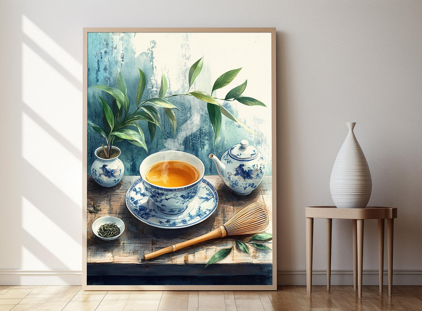 Affiche Oolong – Poster de Thé avec Tasse en Porcelaine et Phoenix