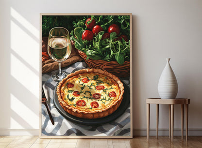 Affiche Quiche Lorraine – Poster Art de Quiche, Salade et Vin Blanc