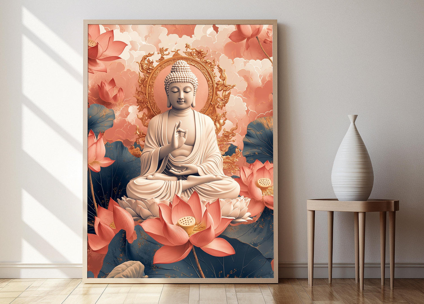 Affiche Bouddha – Poster Art avec Fleurs de Lotus et Ciel Apaisant