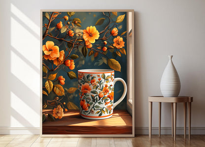 Affiche Florale Mughal – Poster céramique avec fleurs et vignes indiennes