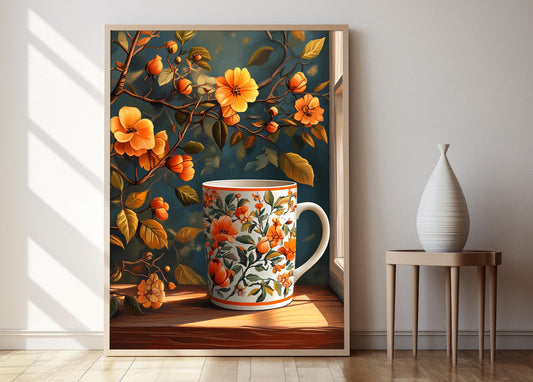 Affiche Florale Mughal – Poster céramique avec fleurs et vignes indiennes