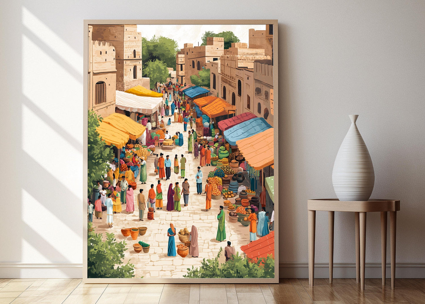 Affiche Marché de Village du Rajasthan – Poster Vie Traditionnelle Indienne