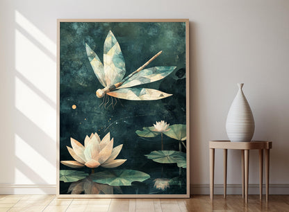 Affiche Libellule en Origami – Poster Art Nature Japonaise