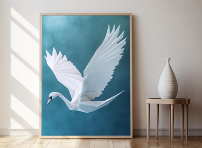 Affiche Grue Origami – Poster Art Minimaliste en Papier Japonais