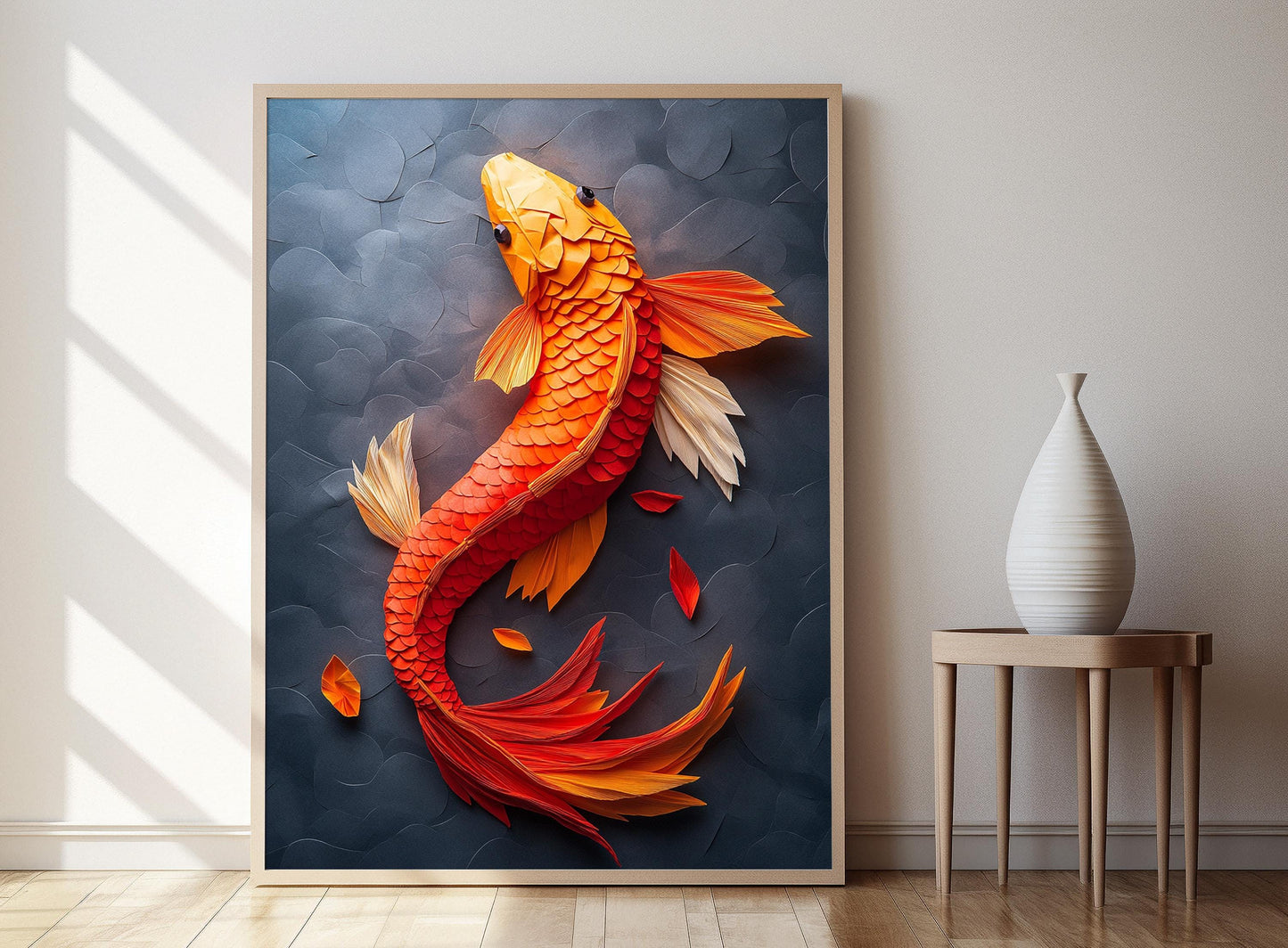 Affiche Poisson Koi en Origami – Art Japonais en Papier Pliant