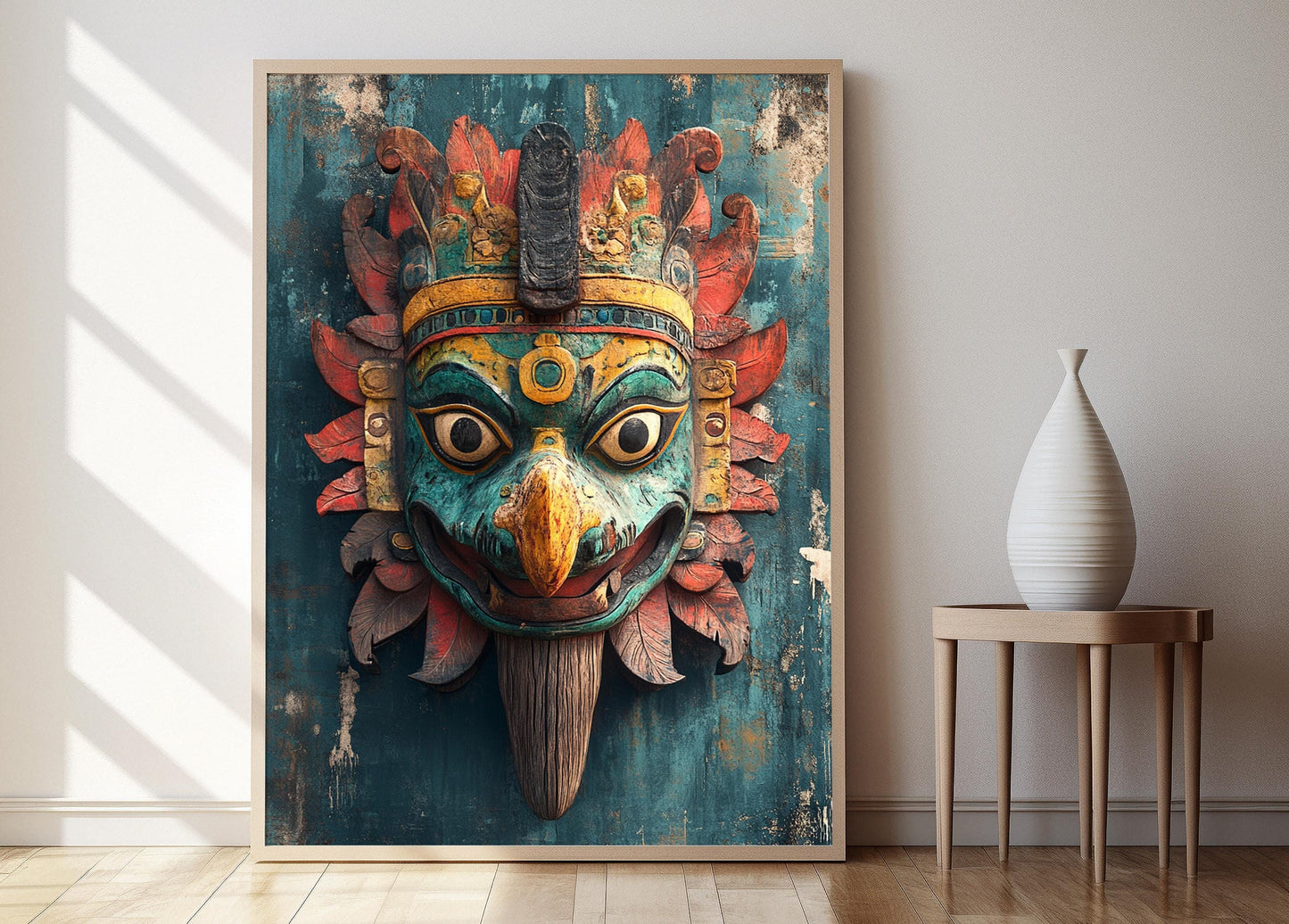 Affiche Masque en Bois Sri Lankais – Poster Art Culturel Vibrant