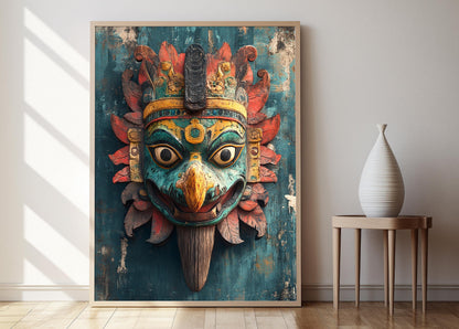 Affiche Masque en Bois Sri Lankais – Poster Art Culturel Vibrant