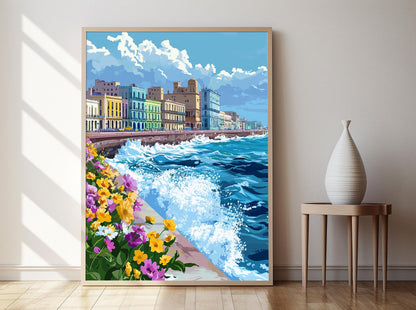 Affiche Havane – Poster Coucher de soleil sur le Malecón historique