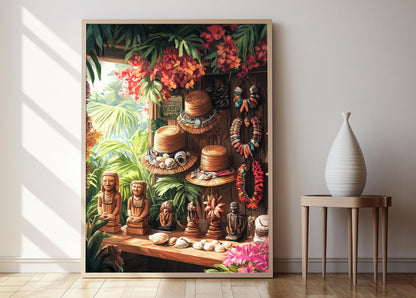 Affiche Tiki – Impression Art de Pandanus Tahitien, Décor Tropical