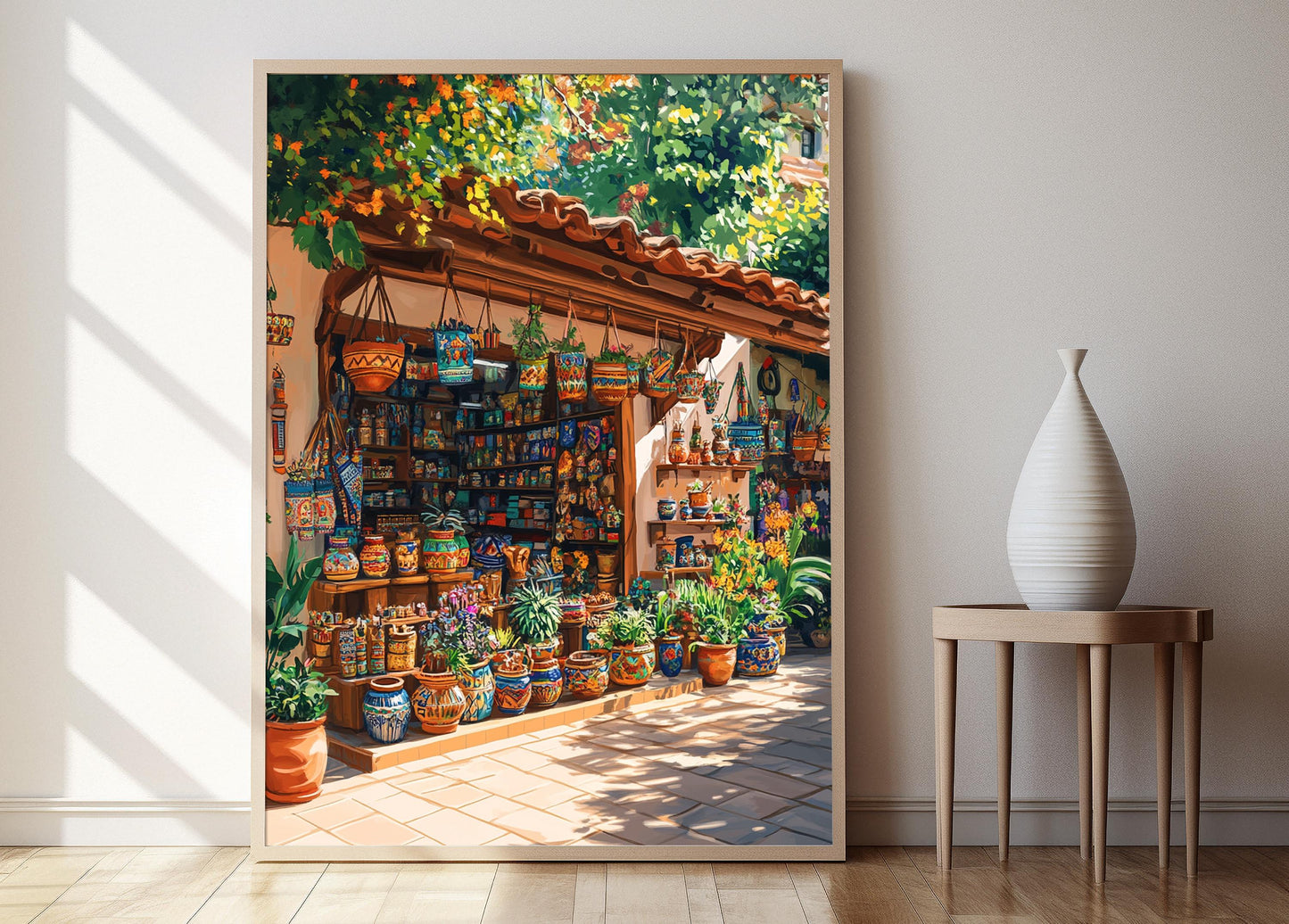 Affiche Marché Bolivien – Poster Étal de Tissus Aguayo & Pottery