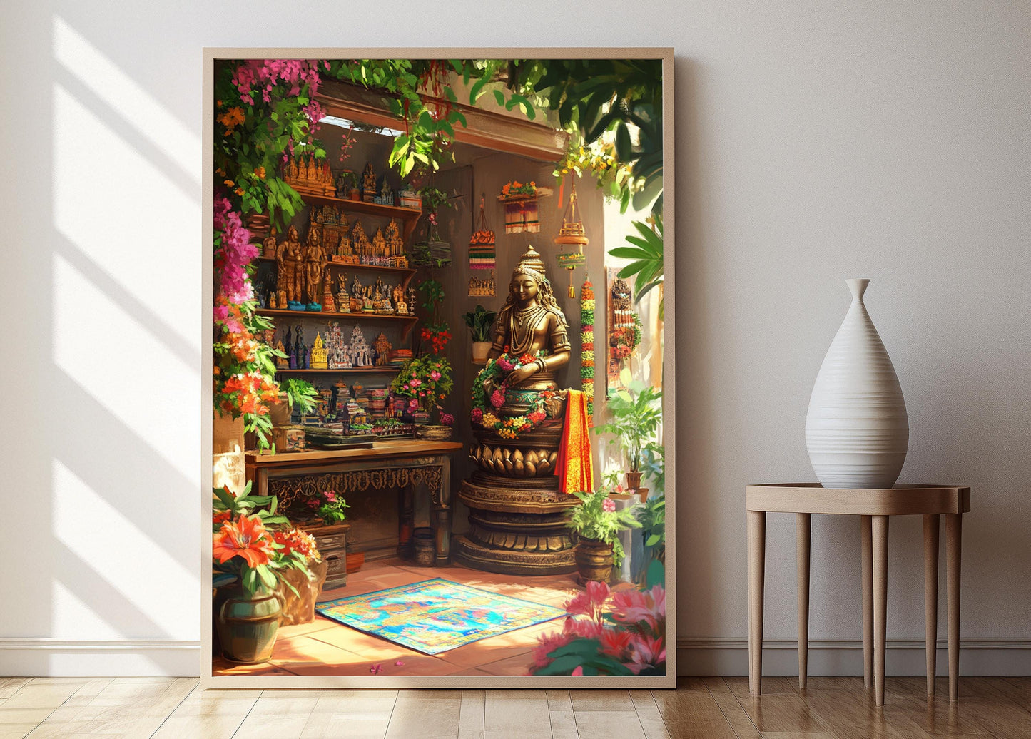 Affiche Souvenir Tamil Nadu – Poster Illustration Statue et Sari Soie