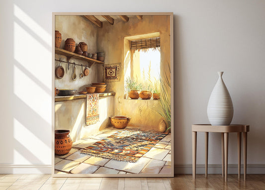 Affiche Art Sindhi – Poster Décor Ralli Quilt & Illustration de Bol en Argile