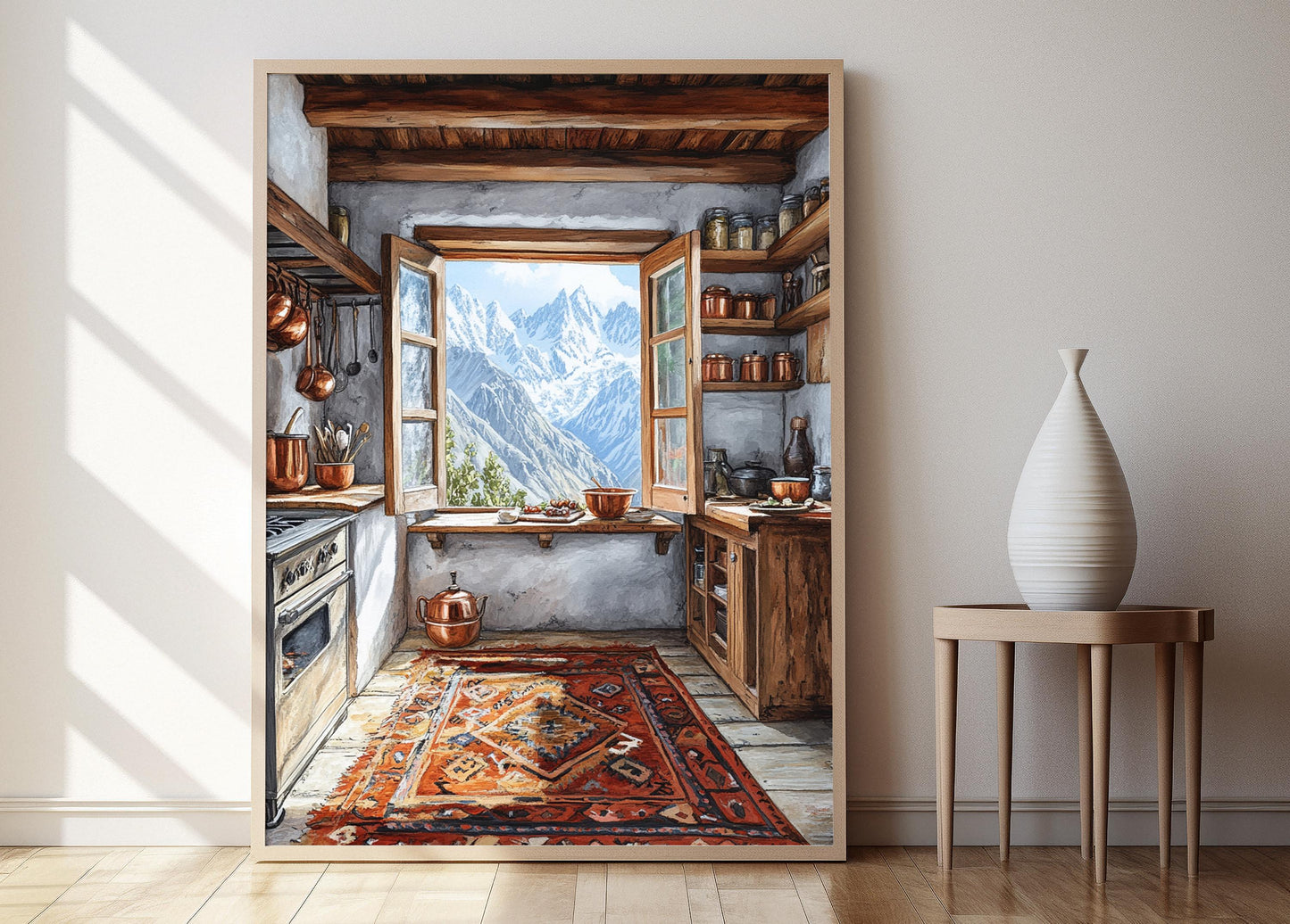 Affiche Cuisine Hunza – Poster Décor Utensiles en Cuivre et Tapis en Laine