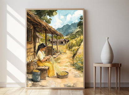 Affiche Art Tissage Piña – Poster Artisanat Traditionnel en Fibre de Pina