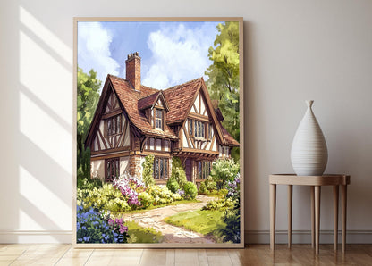 Affiche Manoir Tudor – Poster Architecture Anglaise Classique