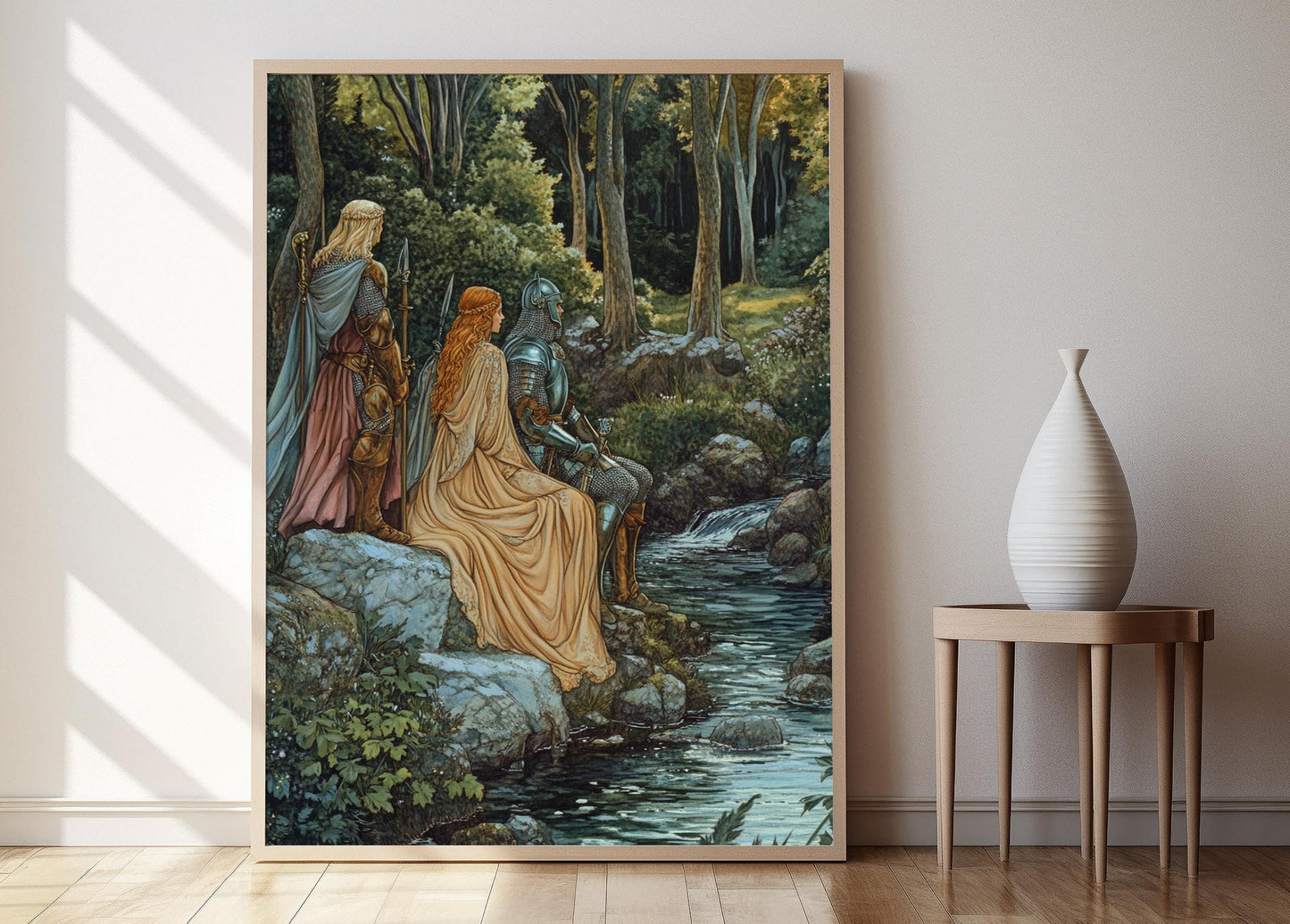 Affiche Mythologie Préraphaélite – Poster Chevaliers et Demoiselles au Ruisseau