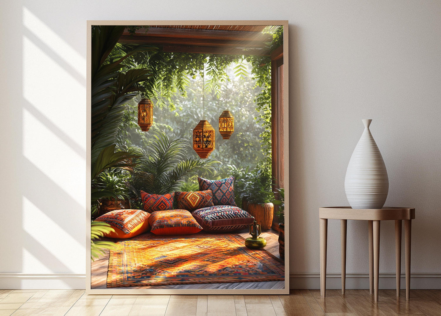 Affiche Patio Rooftop à Medan – Poster Décoratif Coussin Songket