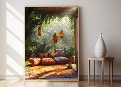 Affiche Patio Rooftop à Medan – Poster Décoratif Coussin Songket