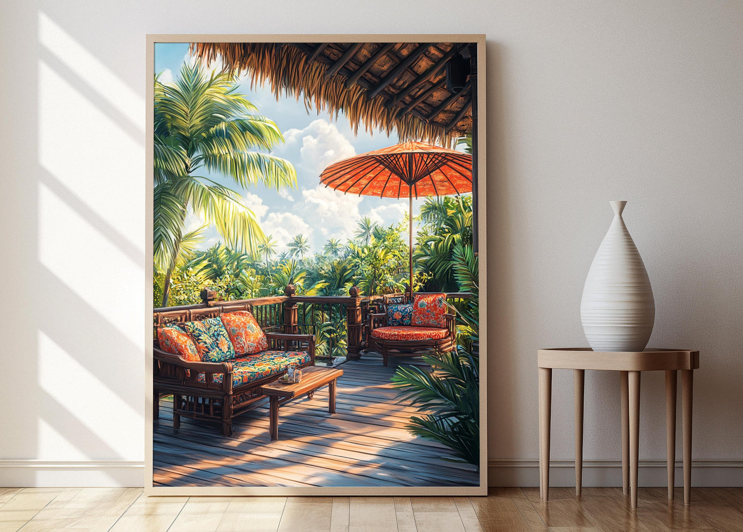 Affiche de Décor de Patio Balinais – Poster d'Art en Batik Indonésien