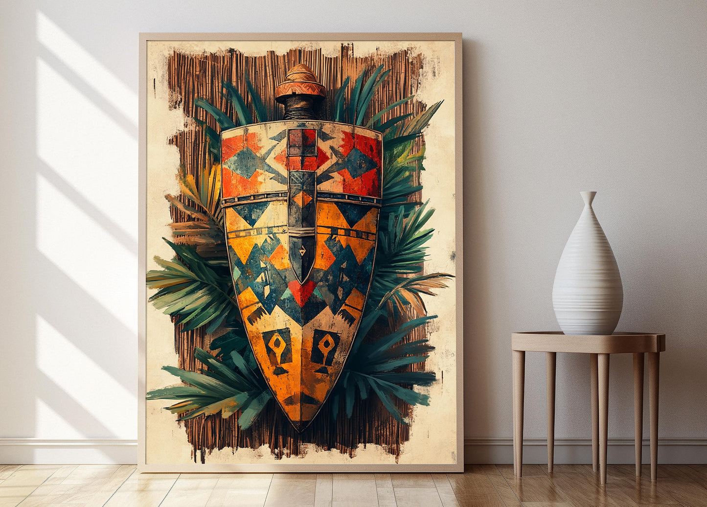 Affiche Art du Bouclier Indonésien – Poster Tribal avec Motif Authentique