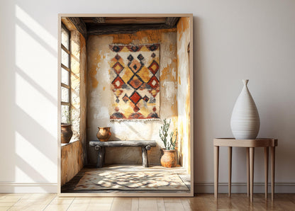 Affiche Tapisserie en Tissu Malien – Poster Héritage Textile Africain