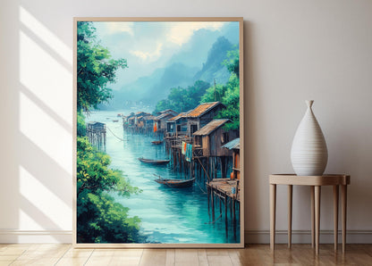 Affiche Village de Pêche Guangdong – Poster Décor de Maison sur Pilotis