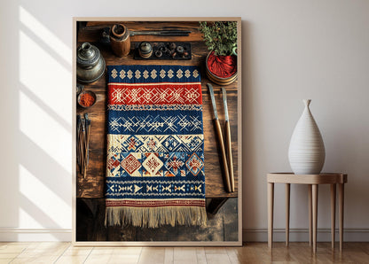 Affiche d'Art Textile Miao – Poster Géométrique Artisan Traditionnel