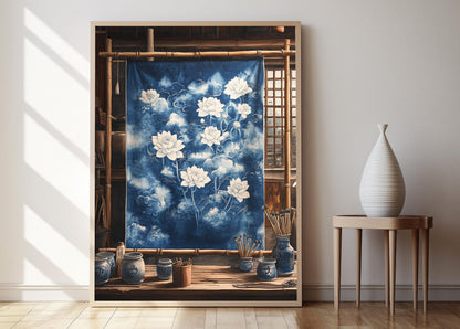 Affiche Artisanale – Poster Art Print Tie-Dye Lotus Indigo