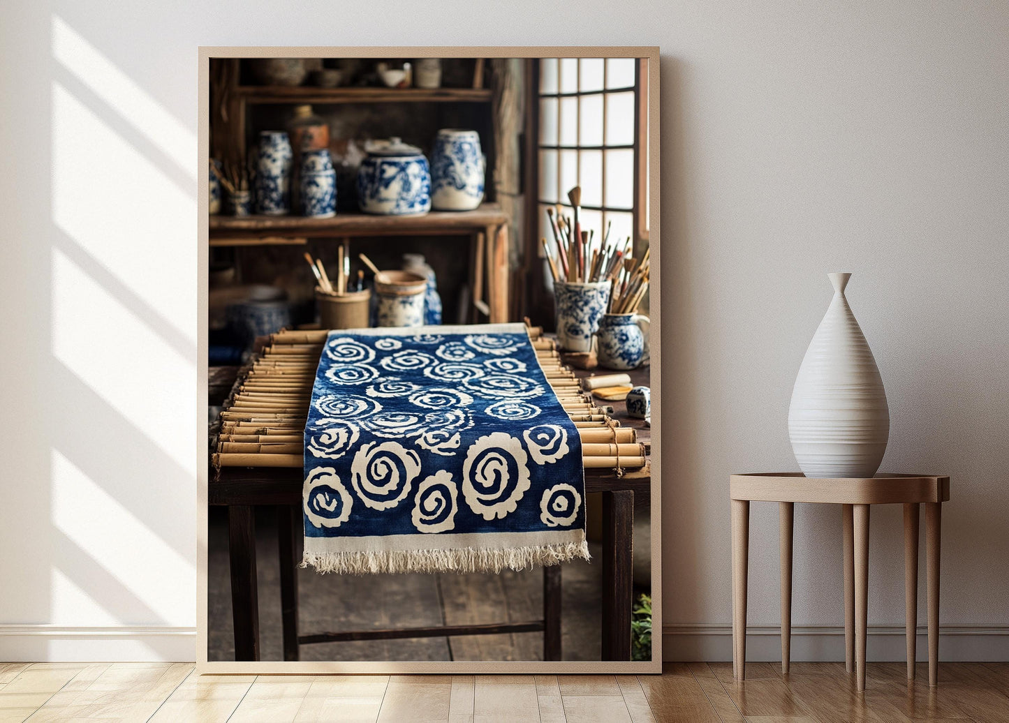 Affiche en Batik Chinois – Poster Illustration Textile Indigo Artisanale