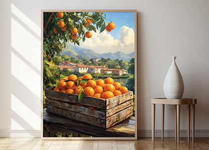 Affiche Marché Fermier Paraguayen – Poster Crate en Bois avec Oranges