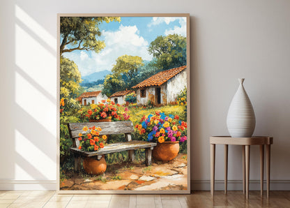 Affiche Campagne Paraguayenne – Poster Décor Rural avec Pots en Argile