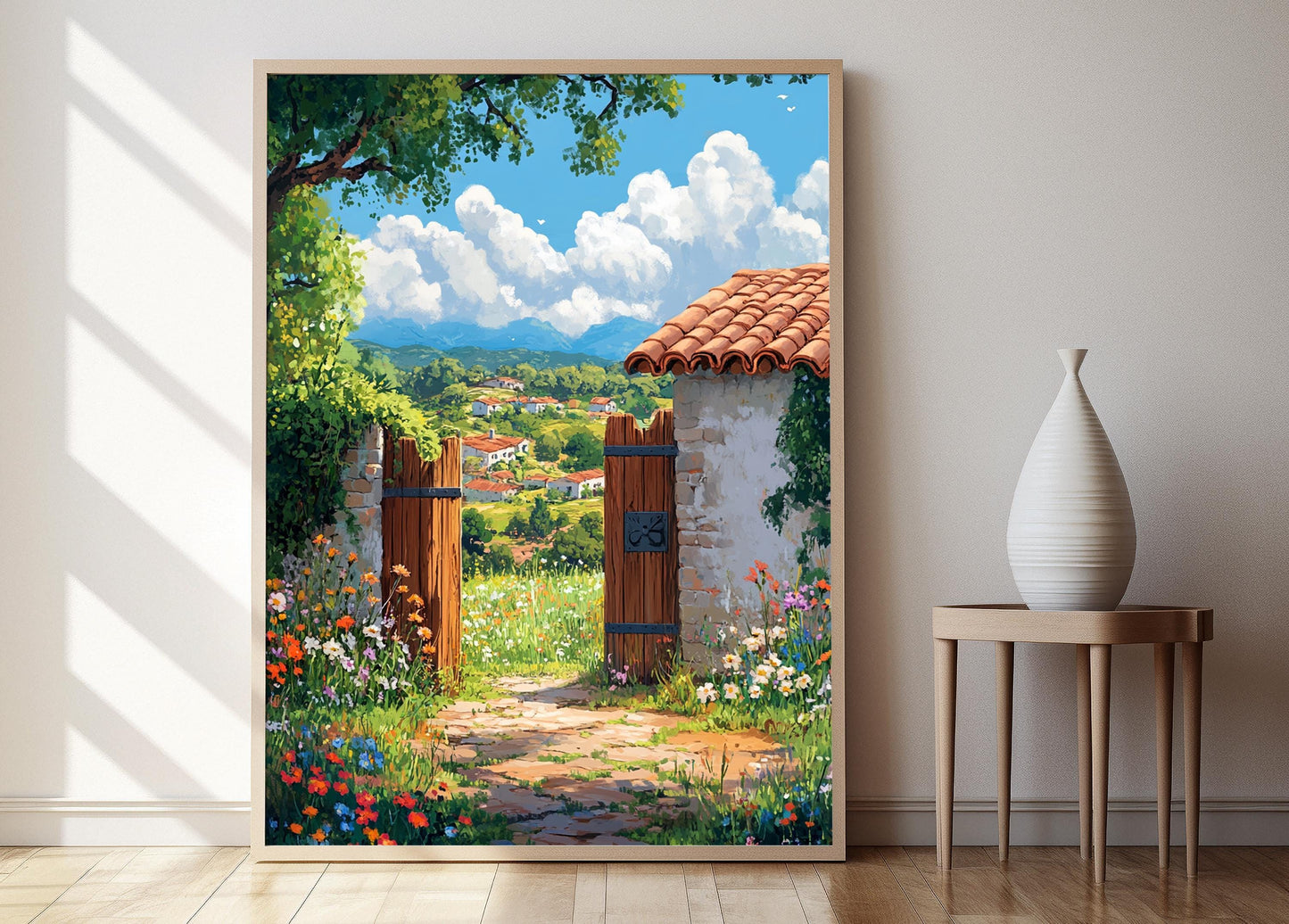 Affiche Décor Campagne Urugayenne – Impression Art de Portail et Fleurs Sauvages