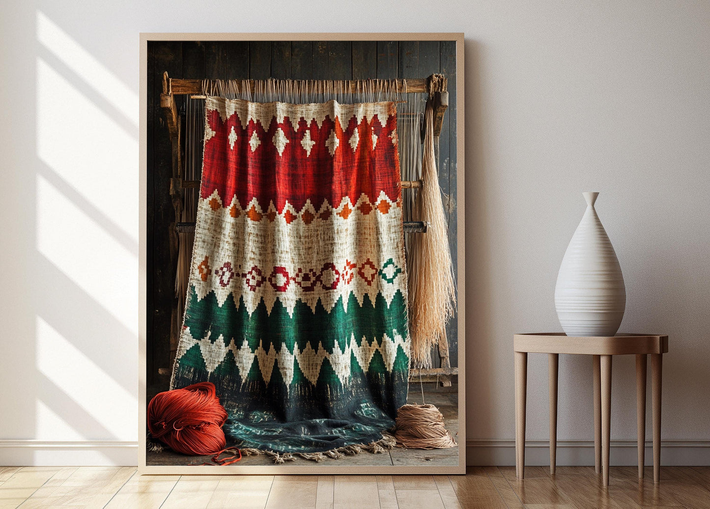 Affiche Art Textile Népalais – Poster Géométrique Tissé à la Main