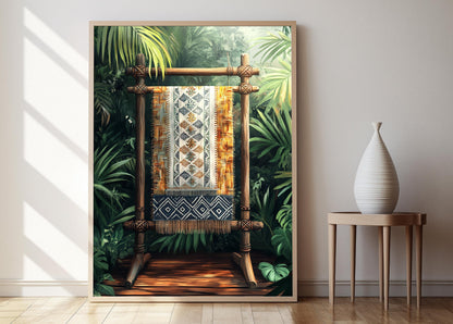 Affiche Art Textile Dumbara du Sri Lanka – Poster Vagues et Diamants