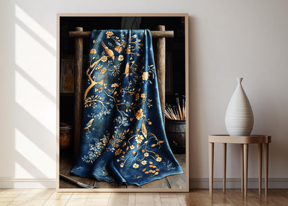 Affiche Batik Indonésien – Poster Art Textile Floral et Oiseaux