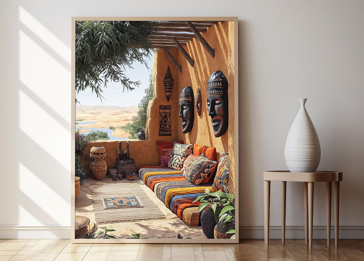 Affiche Art de Patio Malien – Poster Illustration Masque Sculpté & Décor