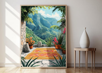 Affiche Art de Patio Zimbabwéen – Poster Décor Sculpté en Pierre