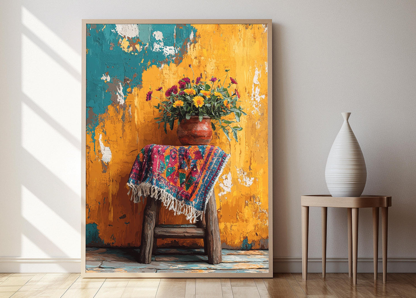 Affiche Art en Textile Wax Sénégalais – Design Éclatant et Coloré