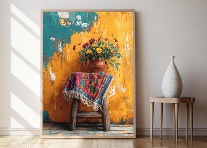 Affiche Art en Textile Wax Sénégalais – Design Éclatant et Coloré