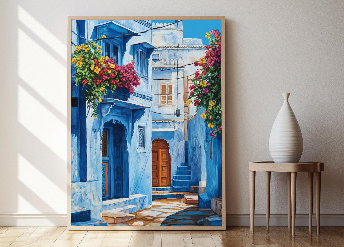 Affiche Maisons Bleues de Jodhpur – Poster Scène Vibrante d'Allée