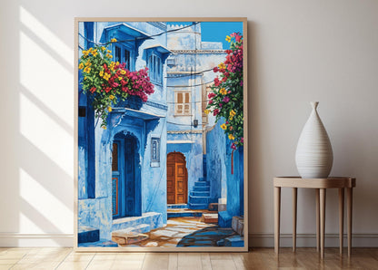 Affiche Maisons Bleues de Jodhpur – Poster Scène Vibrante d'Allée