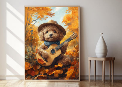 Affiche Poodle – Poster Art de Chien Guitare pour Amateurs de Chiens