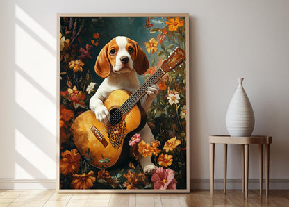Affiche Beagle Jouant de la Guitare – Poster Animaux Amusants